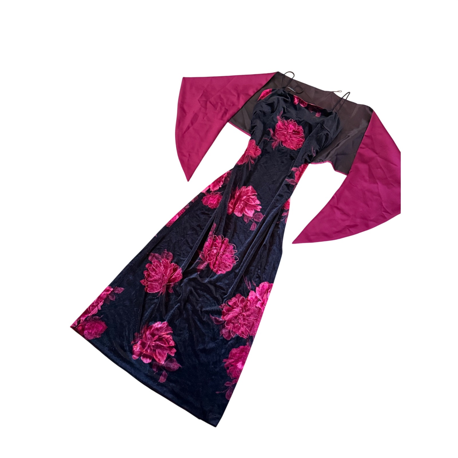 Arianna By Rachel Kaye 90s Style Velvet Floral Maxi Dress & Shawl Set